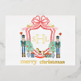 Nutcracker Gold Foil Monogram Foto Weihnachtskarte Folieneinladung