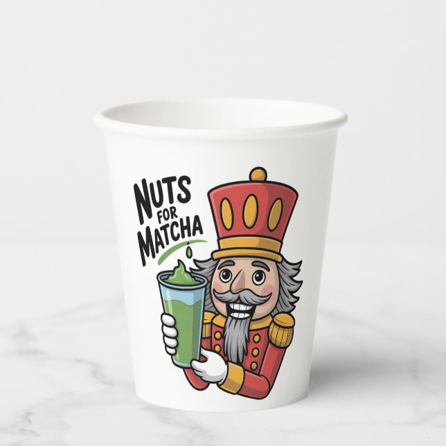 Nutcracker Holding Matcha Latte Funny Nuts for Mat Pappbecher (Vorderseite)