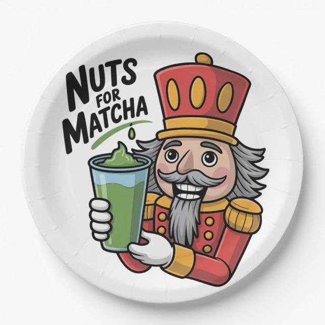Nutcracker Holding Matcha Latte Funny Nuts for Mat Pappteller (Vorderseite)