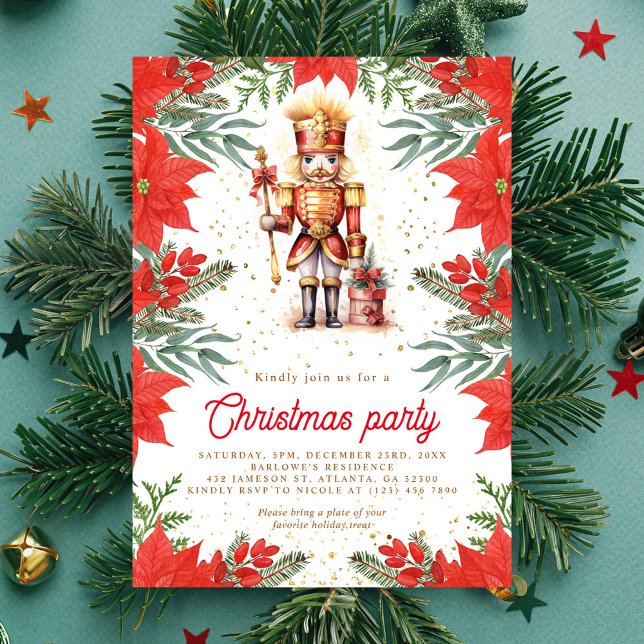 Nutcracker Holiday Grüne Weihnachtsfest Party Einladung (Nutcracker Greenery Christmas Party Invitation)