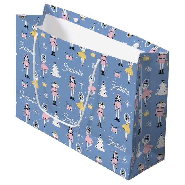 Nutcracker Individuelle Name Blue Christmas Große Geschenktüte (Vorderseite Schrägansicht)
