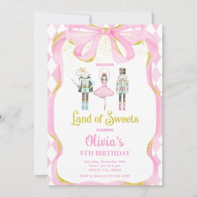 Nutcracker Land der Süßigkeiten Fairy Pink Einladu Einladung (Vorderseite)