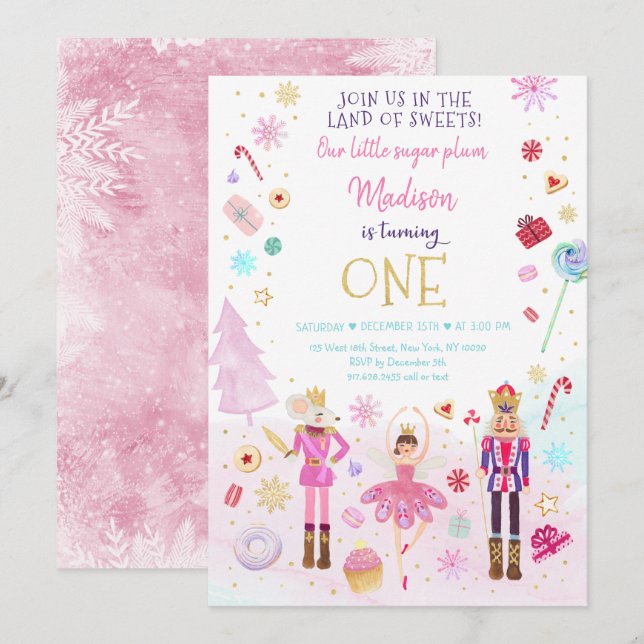Nutcracker Land der Süßigkeiten Winter Erster Gebu Einladung (Vorne/Hinten)
