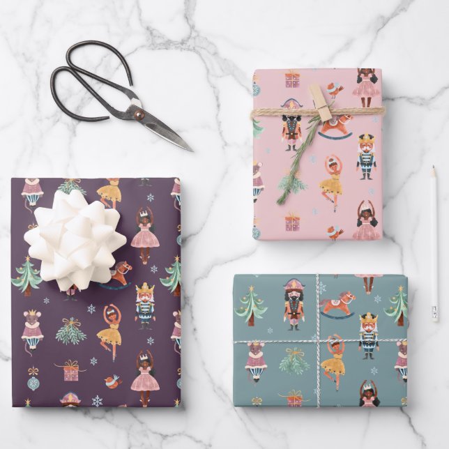 Nutcracker Lila Pink Blue Wrapping Paper Geschenkpapier Set (Vorderseite)
