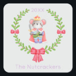 Nutcracker Mouse King Christmas Quadratischer Aufkleber<br><div class="desc">Machen Sie Ihren Urlaub unvergesslich mit diesen skurrilen Nutcracker Mouse King Weihnachtsaufklebern. Es ist Zeit für ein Zuckerpflaumenfest! Sie können dieses Design personalisieren, indem Sie auf "Diese Vorlage personalisieren" klicken oder wenn Sie den Schriftart, die Hintergrundfarben ändern oder die Designelemente anders anordnen möchten, klicken Sie auf "Bearbeiten mit dem Entwurfswerkzeug"....</div>