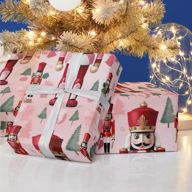Nutcracker Niedlich Pink Green Christmas Geschenkpapier (Feiertage)