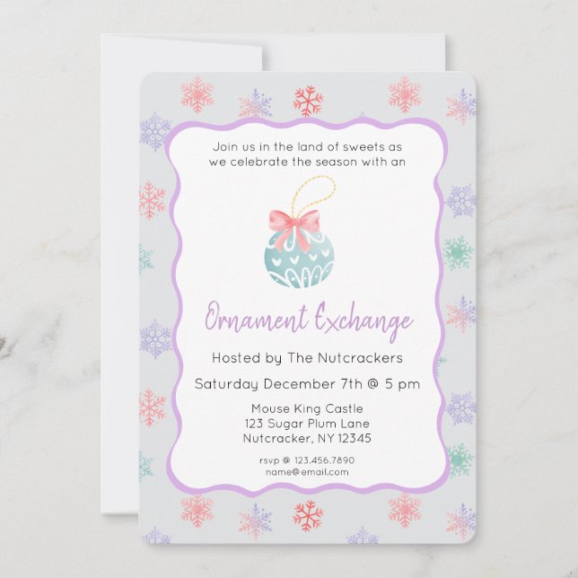 Nutcracker Pastel Christmas Ornament Exchange Einladung (Vorderseite)