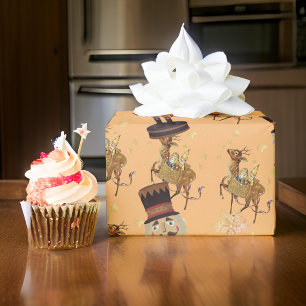 Nutcracker Peach Golden Snowflakes Geschenkpapier
