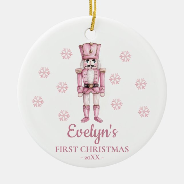 Nutcracker Personalized Girl's First Christmas Keramik Ornament (Vorne)