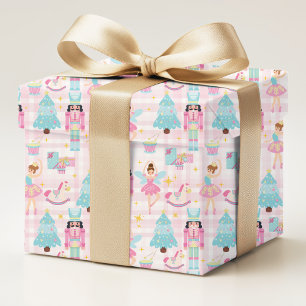 Nutcracker Pink Blue Christmas Ballerina Geschenkpapier