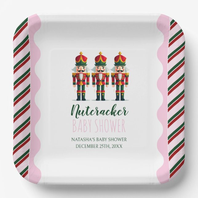 Nutcracker Pink Girl Weihnachtsdusche Pappteller (Vorderseite)