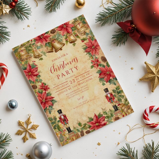 Nutcracker Poinsettia Weihnachten Einladung (Von Creator hochgeladen)