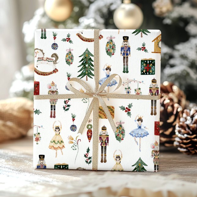 Nutcracker Red Gold Ballerina Geburtstagsparty Geschenkpapier (Von Creator hochgeladen)