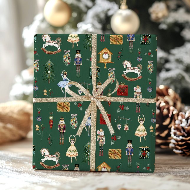 Nutcracker Red Gold Ballerina Geburtstagsparty Geschenkpapier (Von Creator hochgeladen)