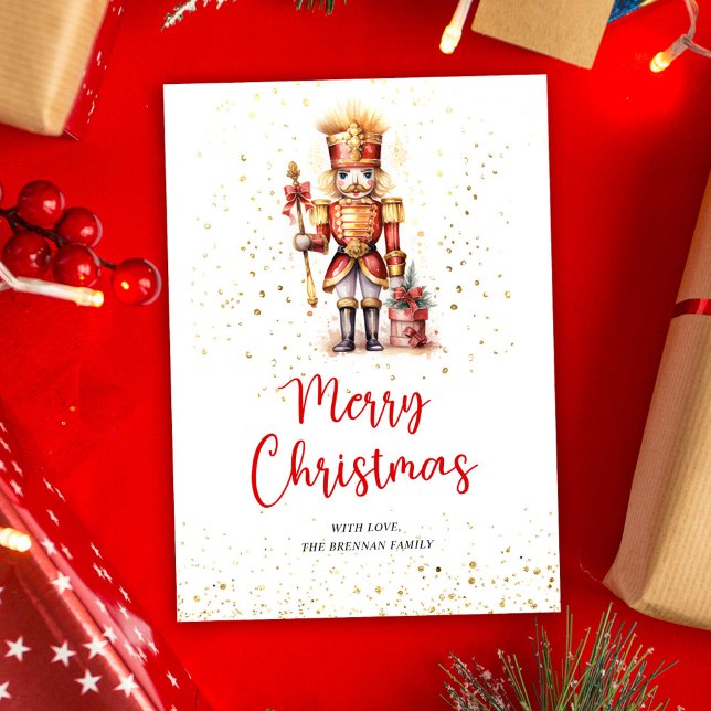 Nutcracker Red Gold Frohe Weihnachten (Nutcracker Red Gold Merry Christmas Holiday Card)
