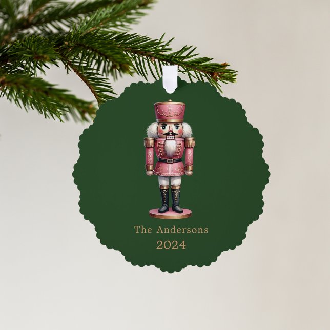 Nutcracker rosa grüne, einfache Weihnachtszeit Ornament Karte (Von Creator hochgeladen)