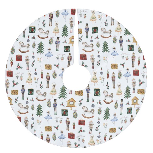 Nutcracker Rotes Gold Zucker-Pflaume Weihnachten Polyester Weihnachtsbaumdecke (Vorderseite)