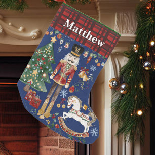 Nutcracker Soldier Ballet Vintag Red Gingham Blue Kleiner Weihnachtsstrumpf