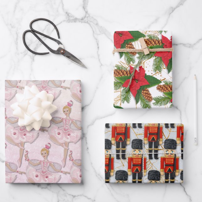 Nutcracker Soldier Sugar Plum Fee Weihnachten Geschenkpapier Set (Vorderseite)