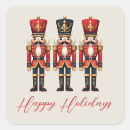 Nutcracker Soldiers Happy Holiday Quadratischer Aufkleber