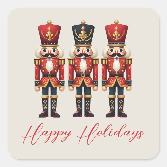 Nutcracker Soldiers Happy Holiday Quadratischer Aufkleber (Vorderseite)