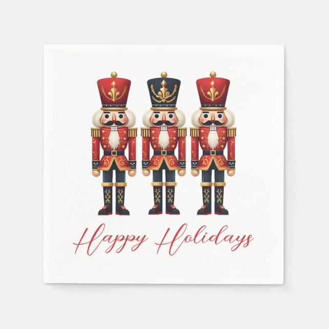 Nutcracker Soldiers Happy Holiday Serviette (Vorderseite)