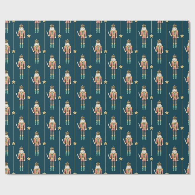 Nutcracker Stars Streifen Blue Christmas Geschenkpapier (Flach)