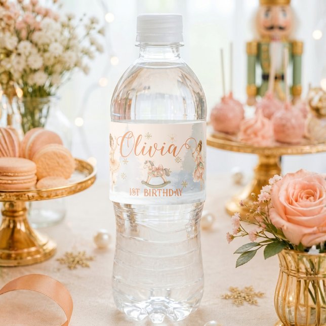 Nutcracker Sugar Plum 1. Geburtstag Wasserflaschenetikett (Nutcracker Sugar Plum 1st Birthday Water Bottle Label)