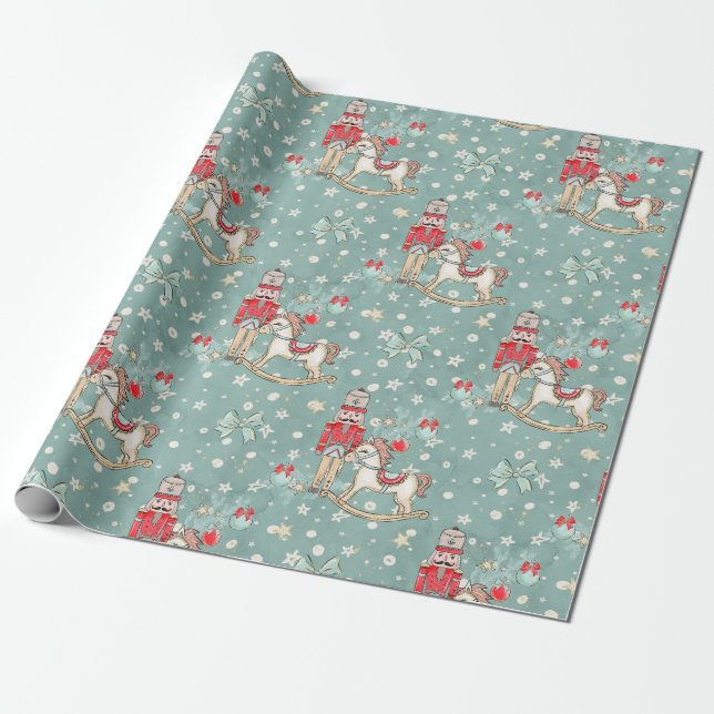 Nutcracker Suite Soldier Pony Blue Wrapping Paper Geschenkpapier (Ungerollt)