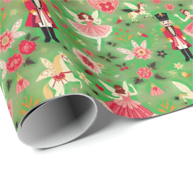 Nutcracker Suite Sugum Plum Fairy Flying Pferde Geschenkpapier (Rolleneckpunkt)