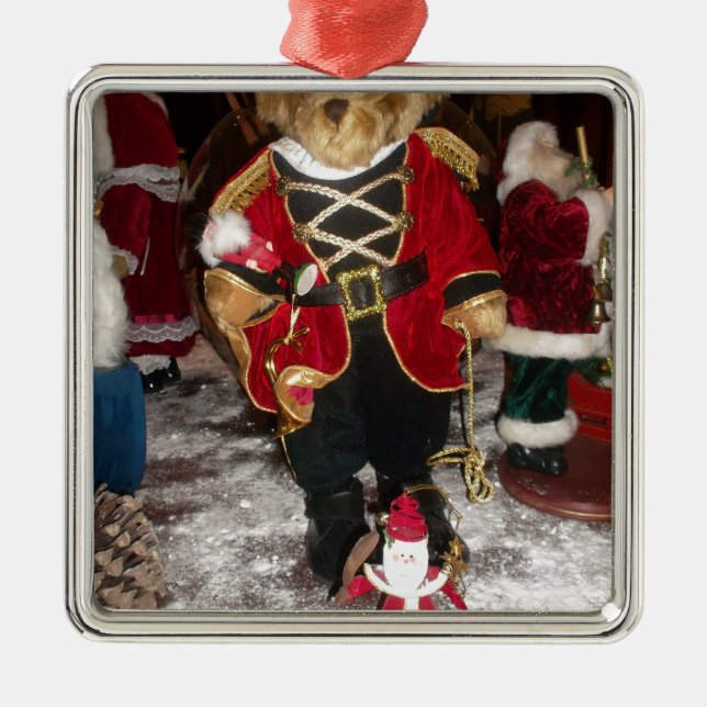 Nutcracker Teddy Bear Christmas Collection Silbernes Ornament (Vorne)