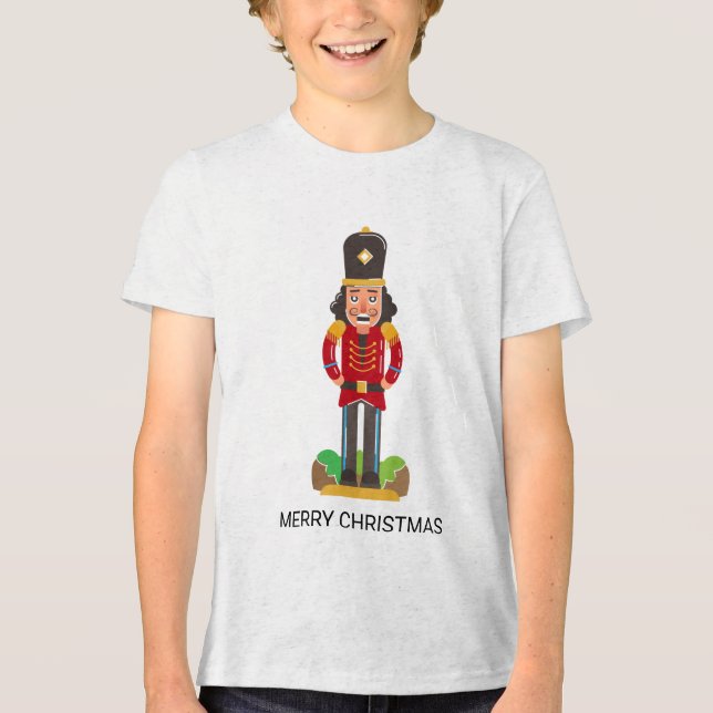 Nutcracker Tower Soldier Weihnachtsname Personalis Tri-Blend Shirt (Vorderseite)