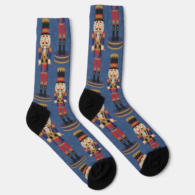 Nutcracker Toy Soldier Drummer Blue Christmas Socken (Rechts)