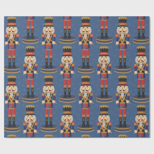 Nutcracker Toy Soldier Drummer Blue Pattern Geschenkpapier (Flach)