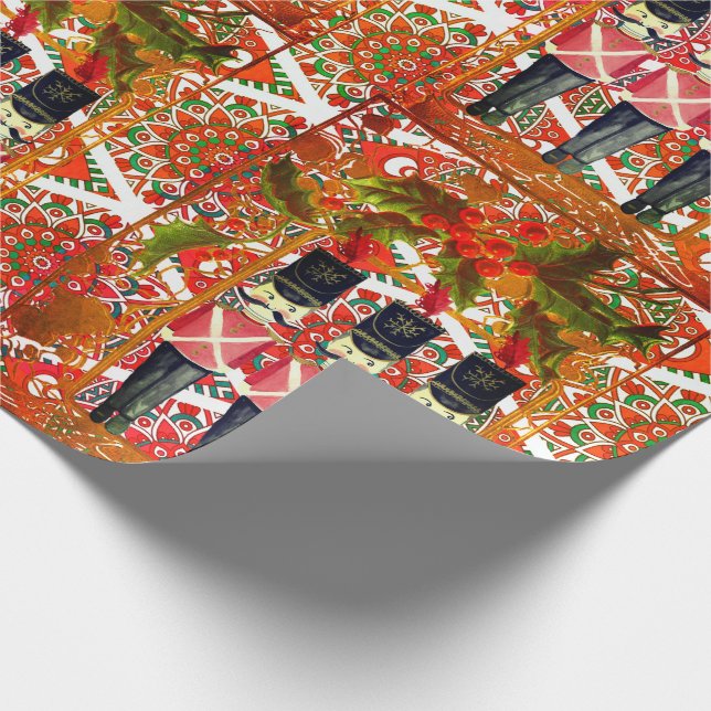 Nutcracker Trio Holly Frame Soldier Geschenkpapier (Ecke)