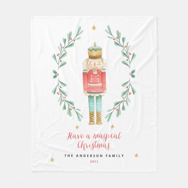 Nutcracker watercolor botanical cute fleecedecke (Vorderseite)