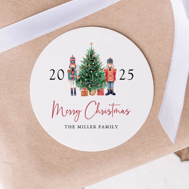 Nutcracker Weihnachtskleber Runder Aufkleber (2025 Nutcracker Round Merry Christmas Sticker by Painted Paperie
)