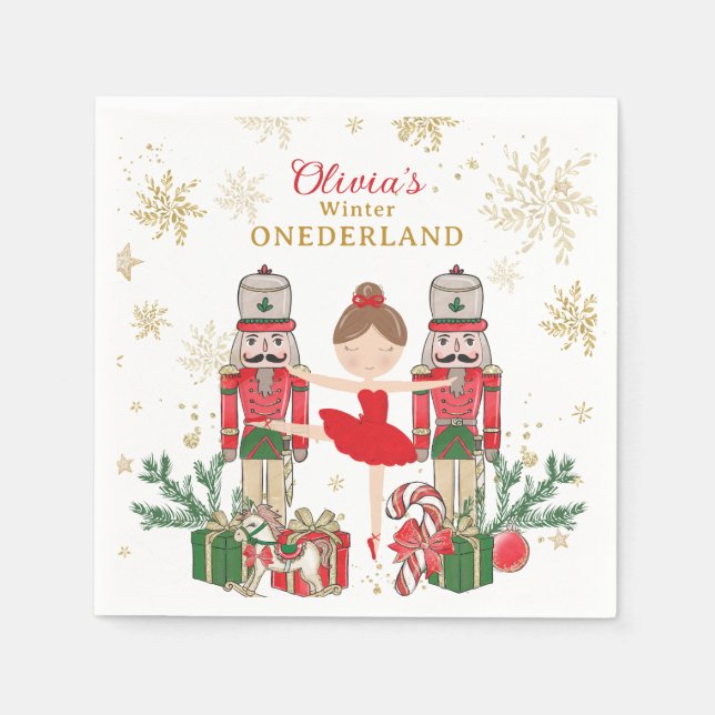Nutcracker Winter Onederland 1st Birthday Red Serviette (Vorderseite)