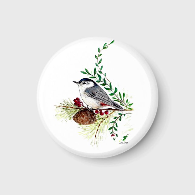 Nuthatch Bird Art Magnet (Nuthatch Bird Art Magnet from Jenn Steffen Art)