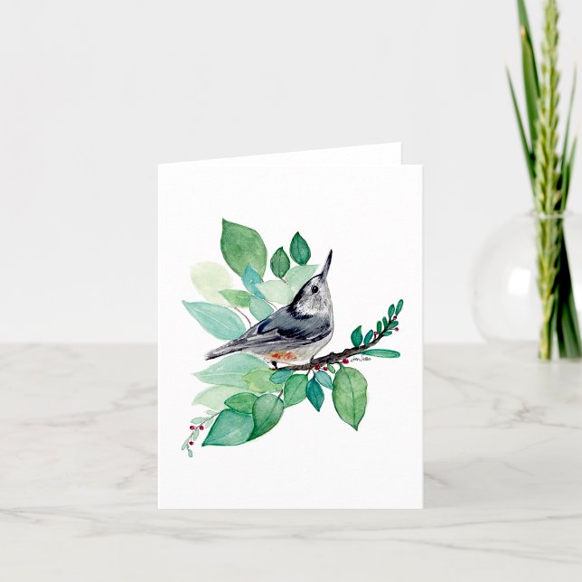 Nuthatch Elegante Wasserfarben-Note-Karte (Nuthatch Elegant Watercolor Blank Note Card by Jenn Steffen Art)