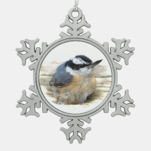 Nuthatch Schneeflocken Zinn-Ornament