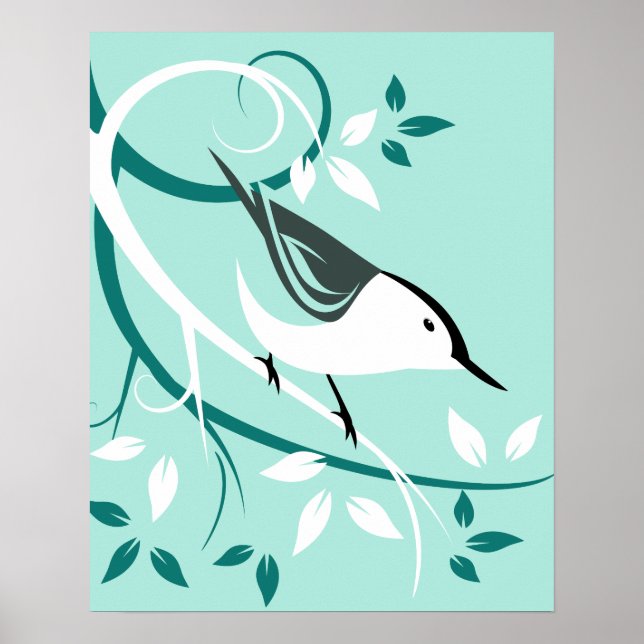 Nuthatch stilisiertes Vogeldesign Poster (Vorne)