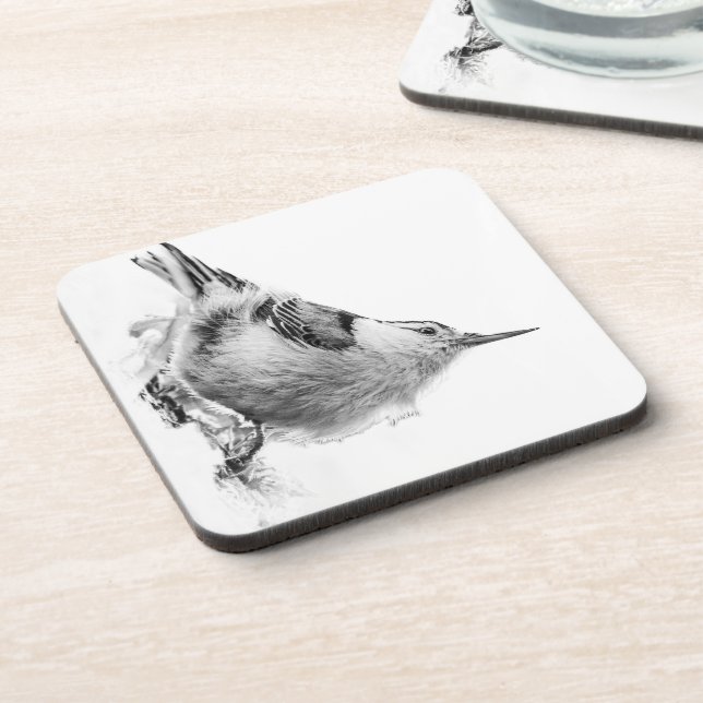 Nuthatch, White Bird Fotografie Getränkeuntersetzer (Linke Seite)