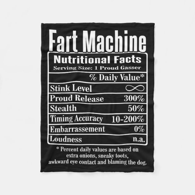 Nutrion Facts Fart Machine Dad Jokes Funny Farting Fleecedecke (Vorderseite)