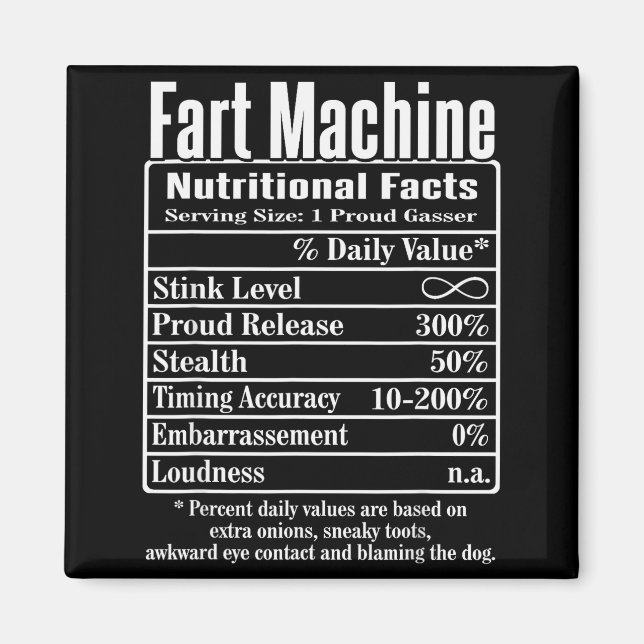 Nutrion Facts Fart Machine Dad Jokes Funny Farting Magnet (Vorne)
