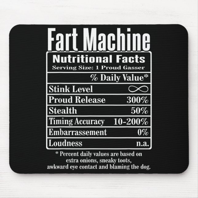 Nutrion Facts Fart Machine Dad Jokes Funny Farting Mousepad (Vorne)