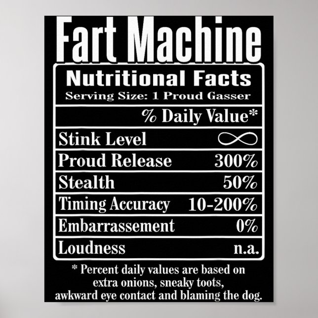 Nutrion Facts Fart Machine Dad Jokes Funny Farting Poster (Vorne)