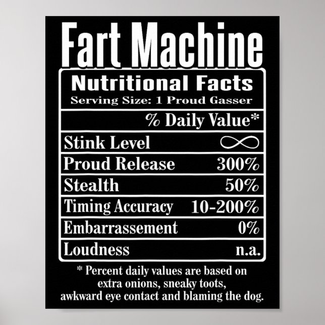 Nutrion Facts Furz Vater Jokes Funny Farting Poster (Vorne)