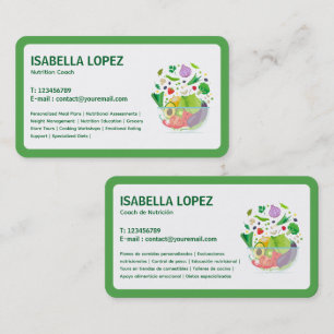 Nutrition Bilingual English Spanish Business Card Visitenkarte