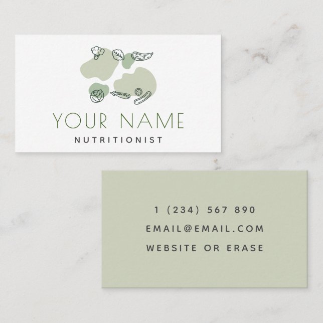 Nutritionist Dietitian Gezeichnet Veggies Camoufla Visitenkarte (Vorne/Hinten)